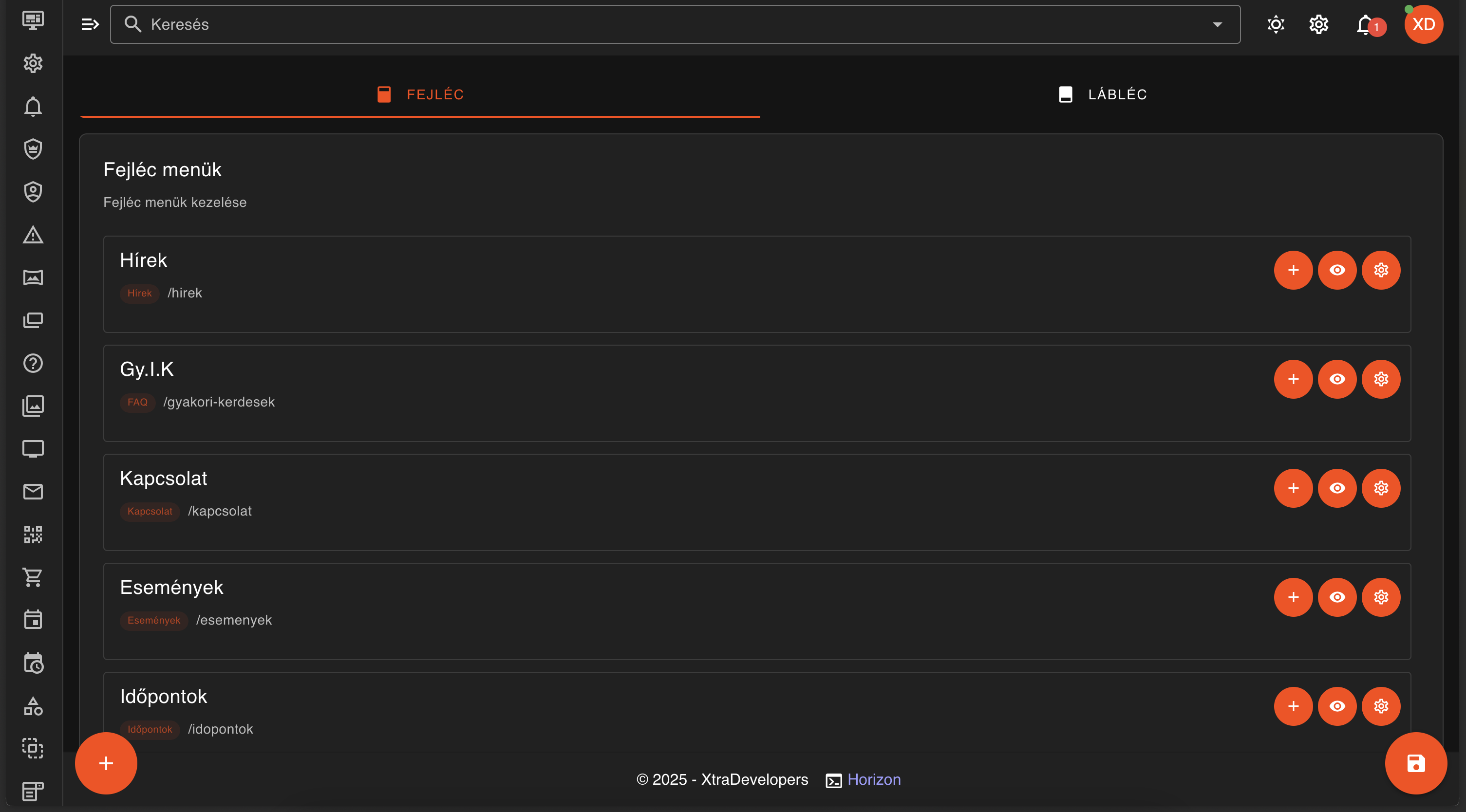 Navigációs menü kezelése